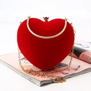 Дизайн красного сердца, женский клатч, маленькие бриллианты, Золотые бархатные вечерние сумочки, вечерние Свадебные сумочки, кошелек для женских кошельков