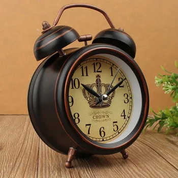Домашний Винтажный ночник-будильник, Европейский Ретро Металлический будильник, Прикроватные настольные часы с немой иглой, звенящий колокольчик