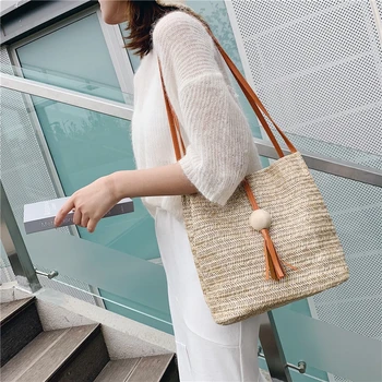 Женская соломенная сумка, пляжная сумочка из ротанга, трендовая сумка для покупок ручной работы, женская сумочка 2023, Новая женская соломенная сумка