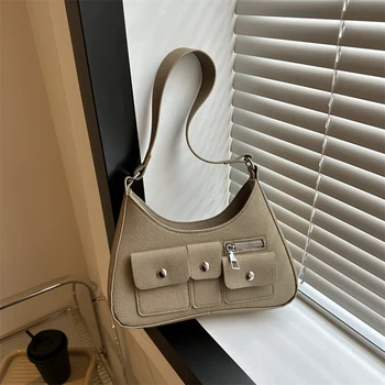 Женская сумка, большая вместительная искусственная сумка под мышку, однотонный клатч, модная простая женская сумка для поездок в офис