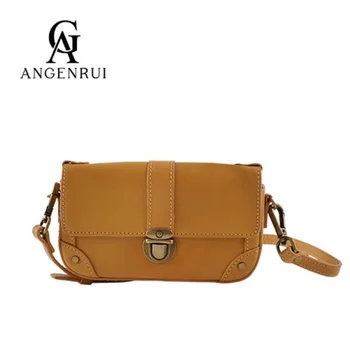 Женская сумка бренда ANGENGRUI из натуральной кожи, модная сумочка в простом стиле, маленькая сумка для мобильного телефона на плечо, мессенджер