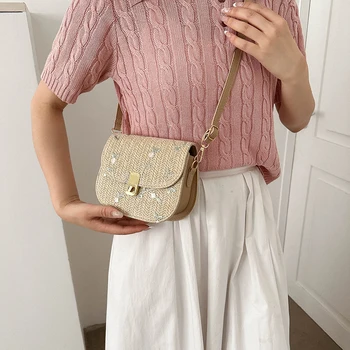 Женская сумка-мессенджер с цветочным узором, соломенная плетеная сумка через плечо, пляжная сумка ручной работы, сумка через плечо из искусственной кожи, сумка через плечо в богемном стиле