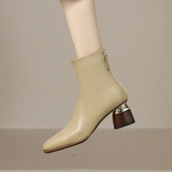 Женские ботинки Hot WomanLeather из коровьей кожи больших размеров в Европе и США Короткие ботинки Модные HandmadeHeel
