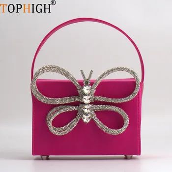 Женские сумки-футляры с бабочками из блестящего горного хрусталя, элегантный бутик, вечерний клатч из хрустального атласа, Свадебная сумочка, кошелек