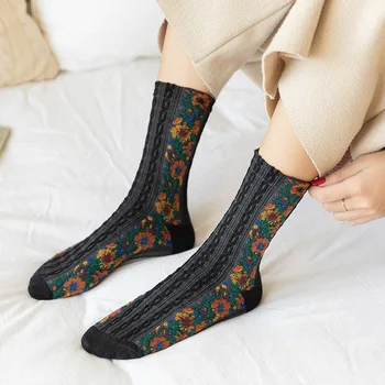 Забавные Женские носки, Милые весенние и осенне-зимние Носки в японском стиле харадзюку с цветами, модные носки в стиле колледжа в стиле ретро Для милой девушки, Горячая распродажа