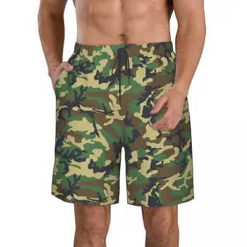 Камуфляжные зеленые мужские повседневные шорты для прогулок, пляжные брюки с завязками, Комфортные шорты с плоской передней частью S