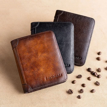 Классический вертикальный мужской кошелек с RFID-блокировкой, винтажный кошелек из искусственной кожи, бизнес-сумка для кредитных карт, кошелек для мужчин