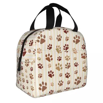 Коричневая изолированная сумка для ланча с рисунком собачьей лапы для женщин, переносной холодильник со следами животных, Термосумка для Бенто, Рабочие сумки для пикника, сумки для еды