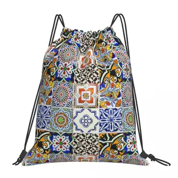 Красочные рюкзаки из португальской плитки, повседневные портативные сумки на шнурке, спортивная сумка с завязками, сумки для книг для путешествий