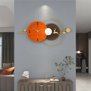 Круглые большие настенные часы с северным оленем для декора гостиной Morden Design, Бесшумно подвешенные в столовой