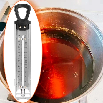 Кухонный термометр для приготовления пищи из нержавеющей стали 40 ℃-200 ℃ / 100-400℉ Подвесной высокотемпературный жидкий термометр для сахарных конфет