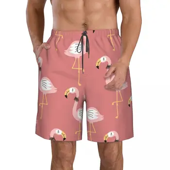 Летние мужские шорты с 3D-печатью Flamingos, пляжные гавайские домашние шорты на шнурке для отдыха