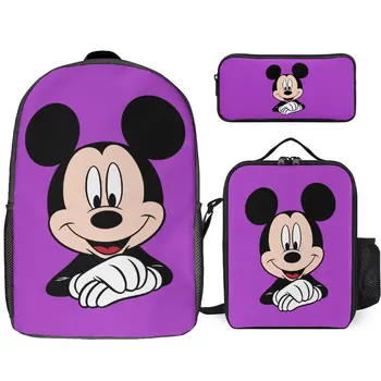 Милый персонаж мультфильма Disney, красочный школьный рюкзак с 3D-принтом, закрывающийся на молнию, Большой емкости, набор из трех предметов, Изготовленный на заказ узор