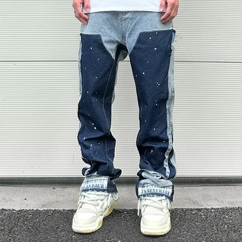 Модные мужские джинсы Y2k в стиле ретро с потертыми строчками, модные широкие брюки с принтом в виде брызг чернил