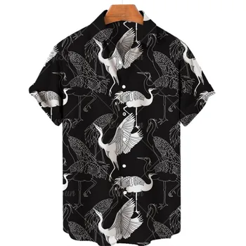 Мужская Гавайская 3D Рубашка С Рисунком Птицы, Костюмы Для Отпуска, Винтажная Мужская Повседневная Блузка Harajuku Y2k, Высококачественная Пляжная Одежда 5XL