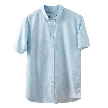 Мужская летняя дышащая льняная рубашка с короткими рукавами из высококачественного хлопка для торговли, рубашки ropa clothing для мужчин
