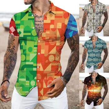 Мужская Модная Рубашка С Принтом, Гавайская Повседневная Рубашка На Пуговицах С Коротким Рукавом Для Отдыха, Модные Рубашки Для Мужчин Camisas De Hombre