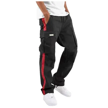 мужские брюки Модные мужские приталенные городские черные брюки с прямыми штанинами Повседневные брюки-карго для бега трусцой pantalones hombre