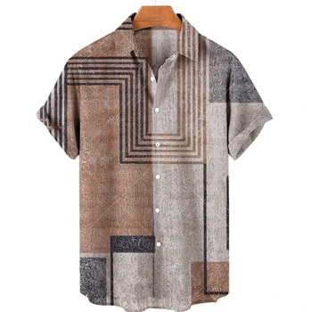 Мужские летние рубашки, повседневные топы с короткими рукавами и принтом в клетку, ретро-блузка Harajuku, винтажная одежда в простом стиле Оверсайз.