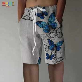 Мужские повседневные шорты с бабочкой и 3D рисунком в виде животных, шорты в стиле хип-хоп, короткие брюки с пляжным принтом, белые