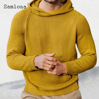 Мужской Повседневный вязаный свитер Зимние Теплые пуловеры 2023 Европейская уличная мода, топ с капюшоном, Мужские свитера в стиле пэчворк, Мужские толстовки