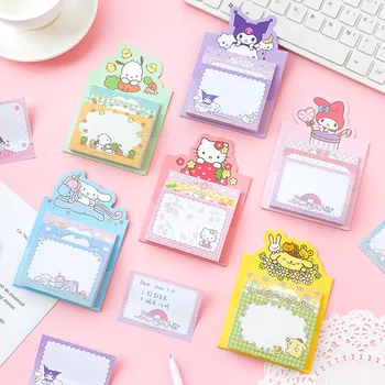 Мультяшная записная книжка Sanrio Cute Hello Kitty Pochacco My Melody Cinnamoroll Kuromi Sticky Notes Стикеры для сообщений
