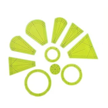 Набор из 10 предметов специальной формы для шитья в стиле пэчворк, линейка для шитья своими руками, инструмент для шитья в стиле пэчворк, линейка для вырезания лоскутного одеяла, узор Зеленый