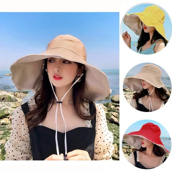Новая модная двухслойная рыбацкая шляпа с очень большими полями, женская летняя шляпа UPF50 + контрастного цвета для пеших прогулок, пляжная шляпа от солнца