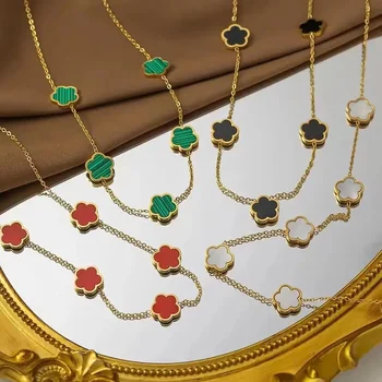 Новое ожерелье AILINFA из нержавеющей стали с пятью листьями и лепестками, Цветостойкое Регулируемое ожерелье, браслет, женская мода, классические ювелирные изделия