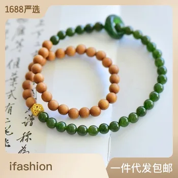 Новый литературный игровой браслет в китайском стиле из натуральной яшмы, женский Ретро-браслет из старого сандалового дерева с двойным кругом, элитный подарок