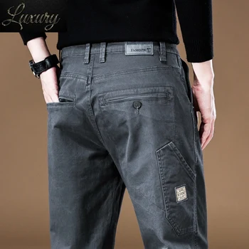 Осенние новые брюки для мужчин, стрейчевые деловые повседневные Тонкие эластичные брюки в классическом стиле, модные мужские серые брюки-карго цвета Хаки