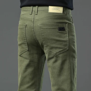 Осенние новые мужские джинсы-стрейч, модные и универсальные джинсовые брюки из мягкой ткани, армейские зеленые кофейные мужские брендовые брюки