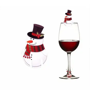 Открытка в виде кубка для вина из 10 предметов, Рождественский декор, Шляпа Санты, стеклянный декор, Рождественская елка, Снеговик, украшение для дома, Рождественские аксессуары