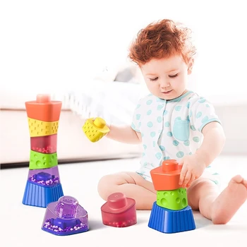 Пластиковая обучающая игрушка для укладки с погремушкой, Нерегулярные строительные блоки, обучающая игрушка для детей, Обучающая игрушка