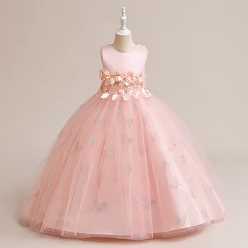 Платье с цветочным узором для девочек, Длинное платье принцессы с цветочным узором из кованой ткани, детское фортепианное представление