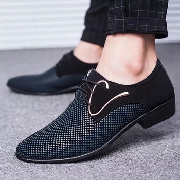 Повседневная деловая обувь для мужчин на шнуровке с острым носком для свадебной вечеринки Офисные официальные оксфорды в горошек Мужские модельные туфли Удобные