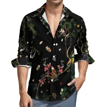 Повседневная рубашка в стиле харадзюку с животными, мужская рубашка, весенние трендовые блузки с длинным рукавом, топы оверсайз