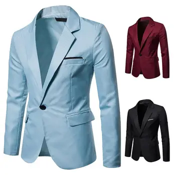Повседневный мужской блейзер Верхняя одежда Однотонный мужской Однотонный пиджак с карманами Пиджак для костюма на одной пуговице