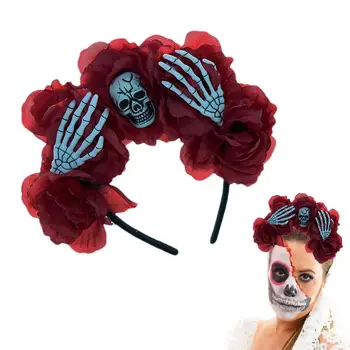 Повязка на голову с изображением черепа розы на Хэллоуин, имитирующая цветок, повязка на голову с черепом, имитирующая Призрак, головной убор с цветком розы, аксессуары для косплея для Da
