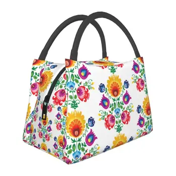Польская народная цветочная изолированная сумка для ланча для женщин, герметичный польский кулер с цветочным рисунком, термос для ланча, рабочие сумки для пикника, сумки для еды