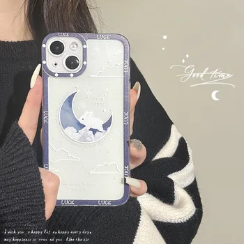 Прозрачный и симпатичный чехол для мобильного телефона Moon для iphone 14 13 12 11 Pro Max 14Plus x xs xr 7 8 Plus SE2 2020 Anti-drop shell