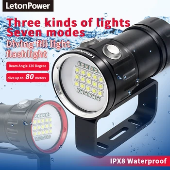Профессиональная подводная 27 светодиодная лампа для фотосъемки Highlight Lamp 20000 люмен Фонарик для дайвинга 100 м Водонепроницаемый фонарик для видеокамеры