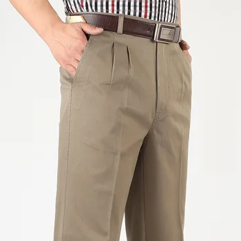 Прямые свободные повседневные брюки мужские плиссированные классические базовые с высокой талией, плотные осенние 100% хлопковые черные офисные брюки 42 44 46