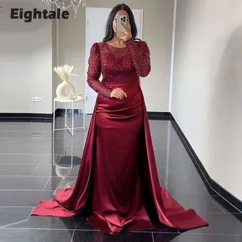 Роскошные вечерние платья Eightale со съемной юбкой Бордового цвета с длинными рукавами, атласное платье для выпускного вечера 