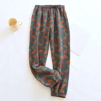 Свободные брюки Хлопчатобумажные пижамные брюки с эластичной резинкой на талии Летние Тонкие весенние прямые брюки Домашняя одежда Брюки для сна в шахматном порядке