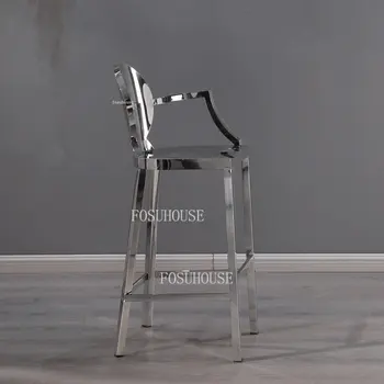Скандинавский барный стул, современный серебристый стульчик для кормления из нержавеющей стали, ножки табурета, Креативная спинка кресла, барный стул для кухни C