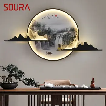 Современная настенная картина SOURA LED, китайская креативная круглая настенная фреска с пейзажем, бра для дома, гостиной, спальни, кабинета