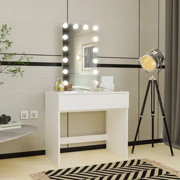 Современный туалетный столик Boahaus Ariadne, лампочки, белый, для спальни, столик для макияжа, туалетный столик