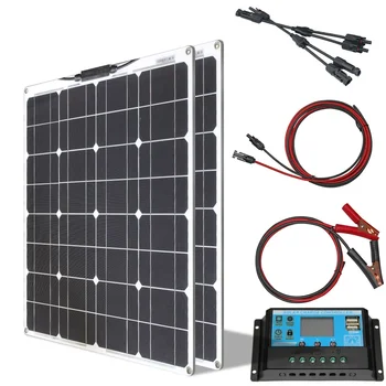 Солнечная панель 50 Вт, гибкая Солнечная система мощностью 100 Вт, Моноэлементный модуль 12v/ 24v/10A, кабель контроллера, комплект 