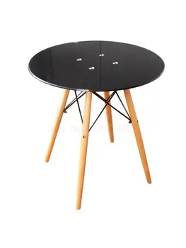 Стеклянный круглый стол с закаленным покрытием Экономичный Простой стол для разговоров Современная мода Деревянные ножки Бытовой обеденный стол Экономичный Студент